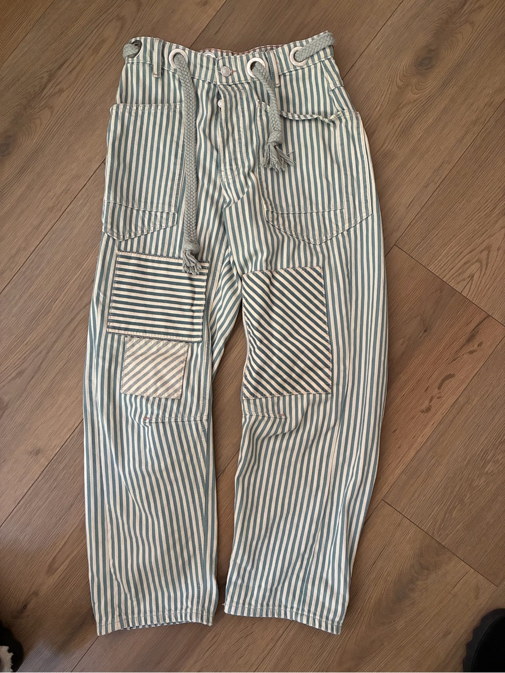 Free People We The Free Moxie Barrel Pant Blue Stripes